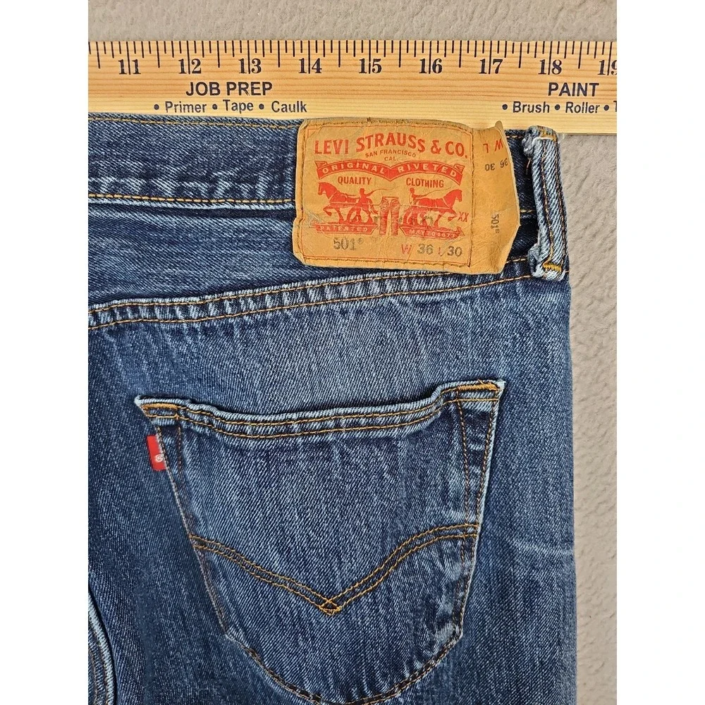 Levis 501 Button Fly Denim Jeans Men's 36x29 Blue Faded Denim